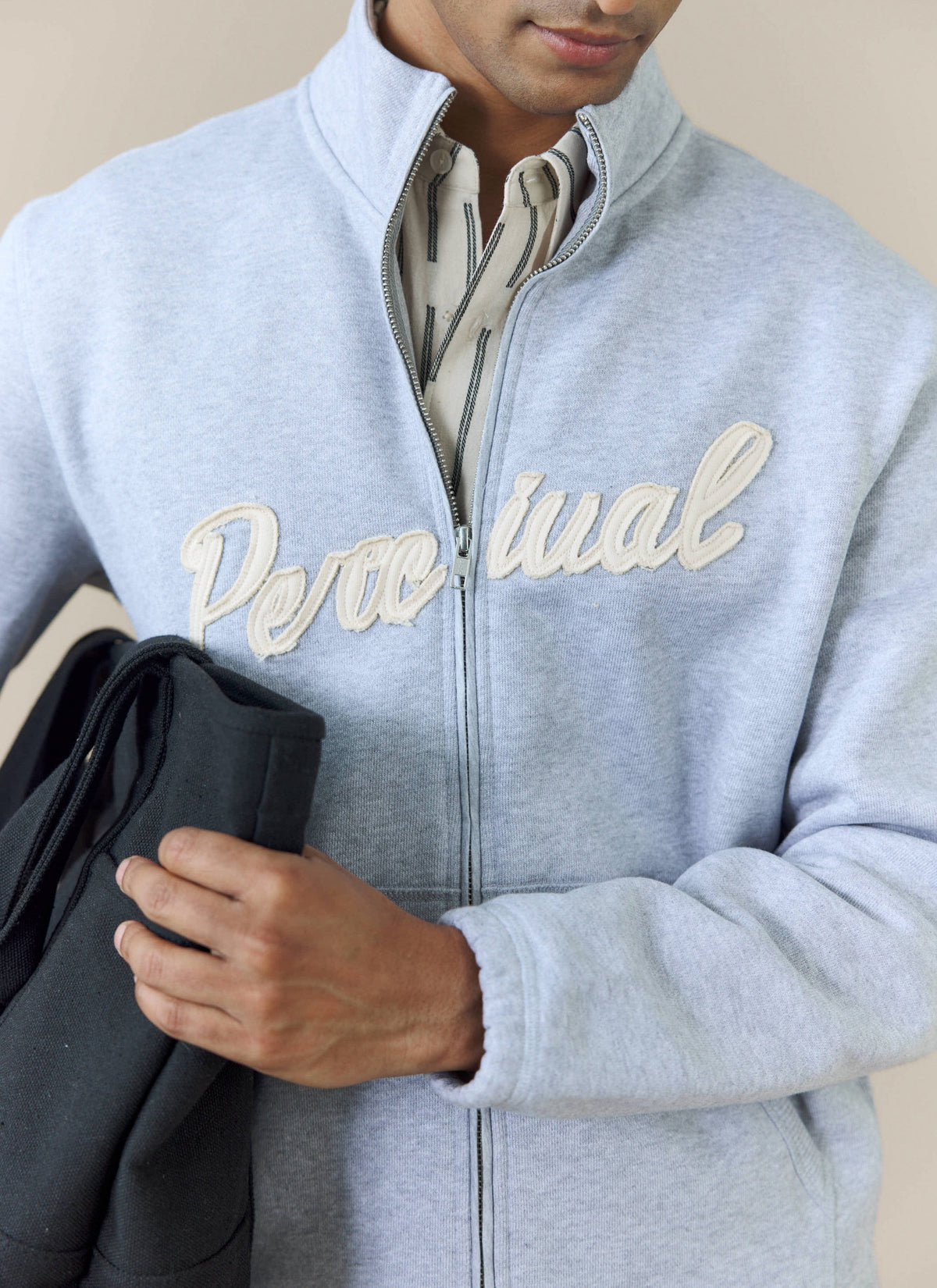 Men's Curtis Funnel Neck Zip Jumper - Cotton - Grey | Percival