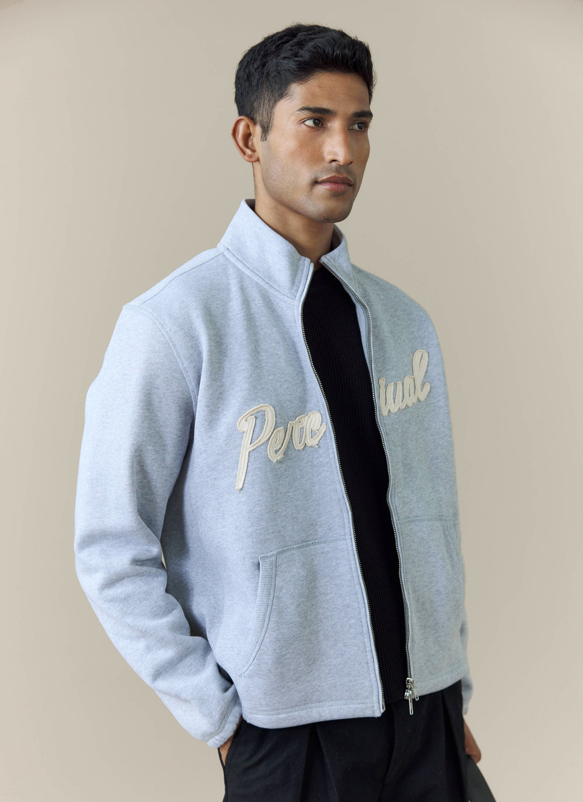 Men's Curtis Funnel Neck Zip Jumper - Cotton - Grey | Percival