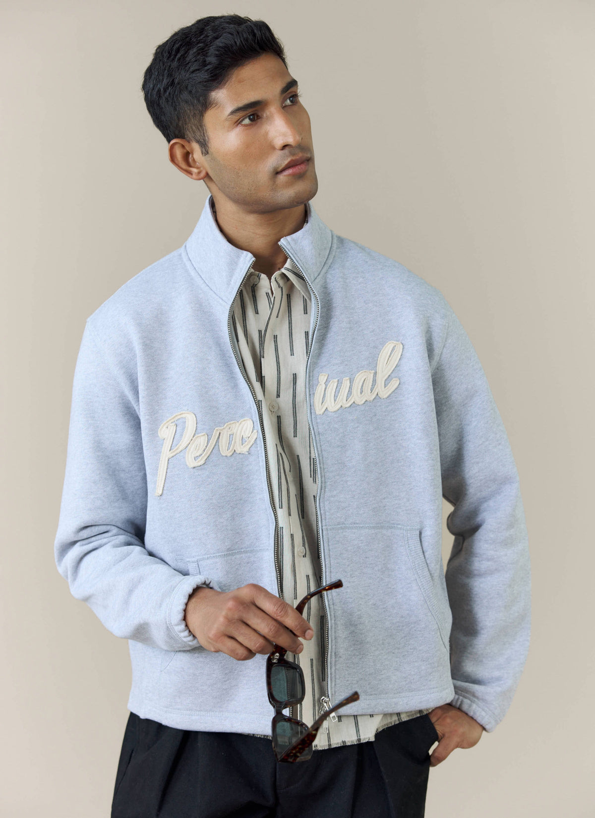 Men's Curtis Funnel Neck Zip Jumper - Cotton - Grey | Percival