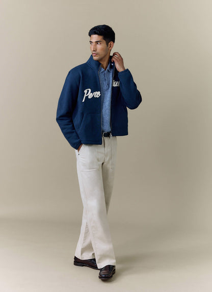 Men's Curtis Funnel Neck Zip Jumper - Cotton - Navy | Percival
