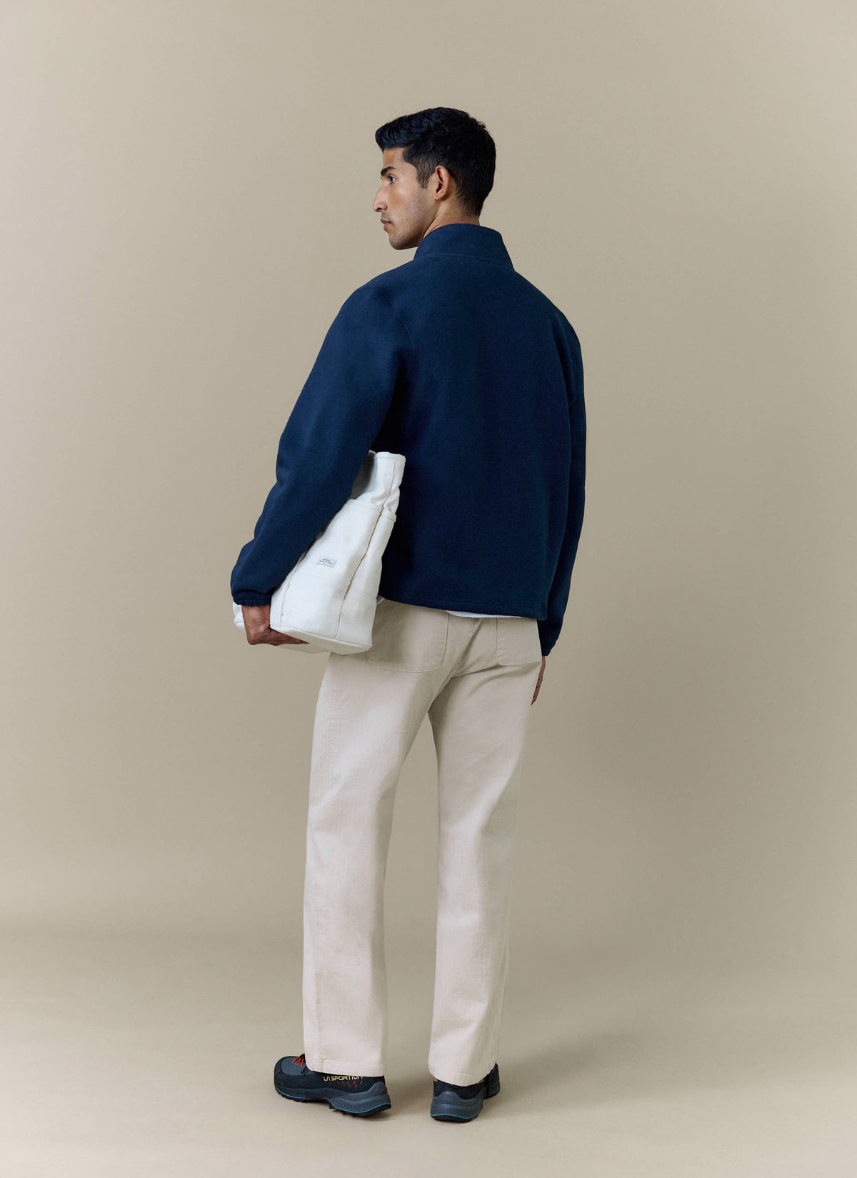 Men's Curtis Funnel Neck Zip Jumper - Cotton - Navy | Percival