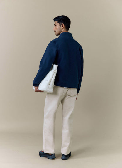 Men's Curtis Funnel Neck Zip Jumper - Cotton - Navy | Percival