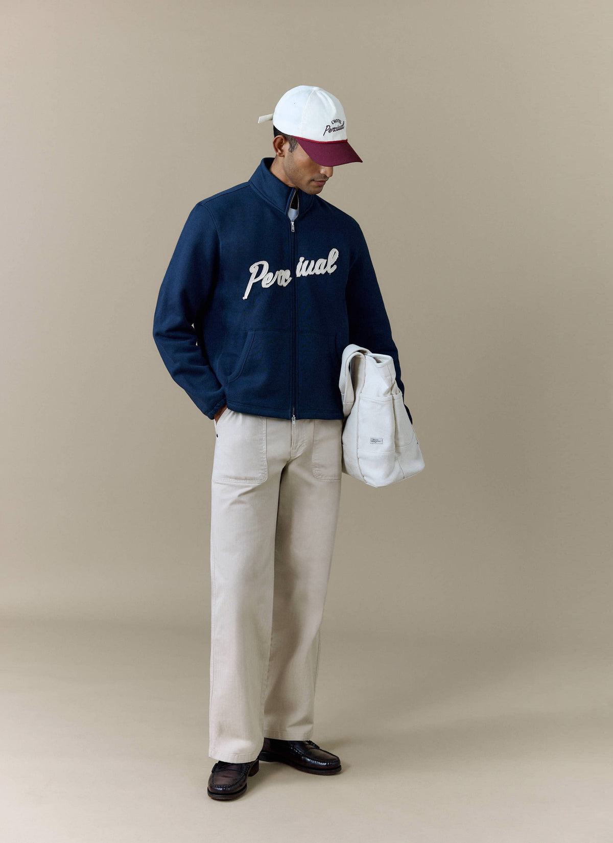 Men's Curtis Funnel Neck Zip Jumper - Cotton - Navy | Percival