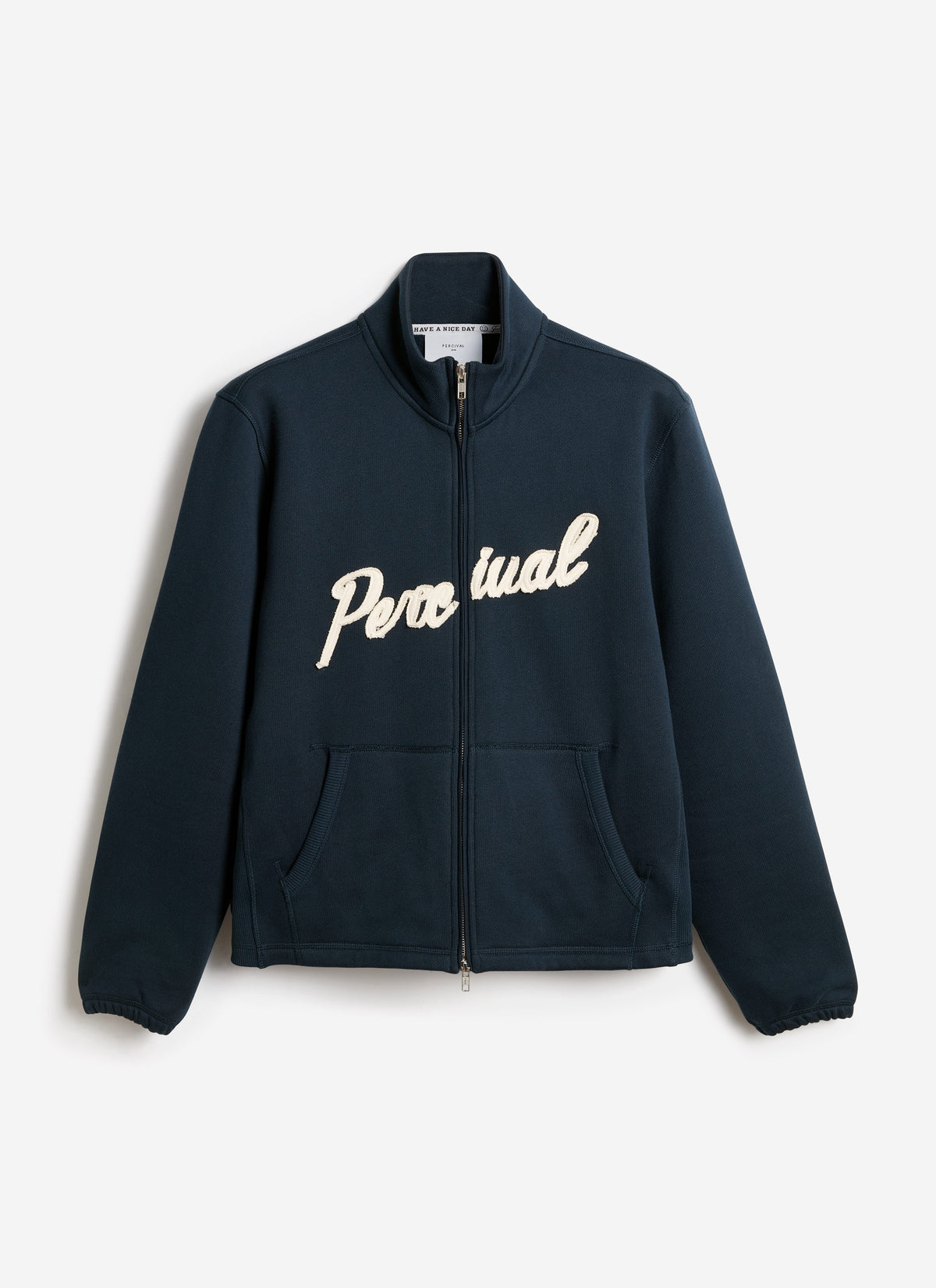 Men's Curtis Funnel Neck Zip Jumper - Cotton - Navy | Percival