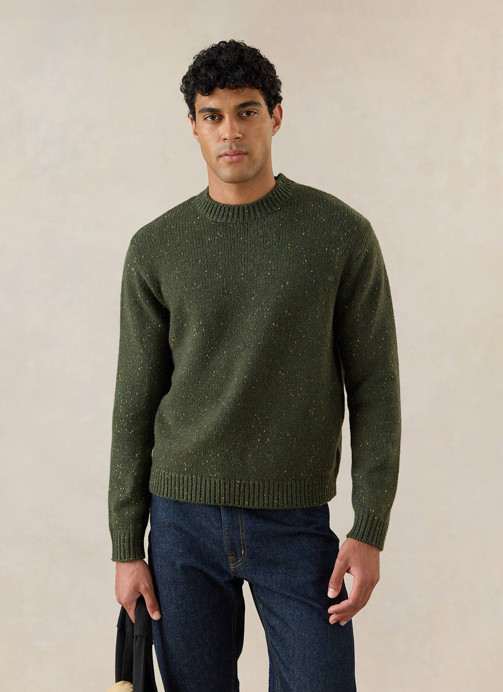 Men's Forest Green Crew Neck Jumper - Rhodes - Cotton | Percival