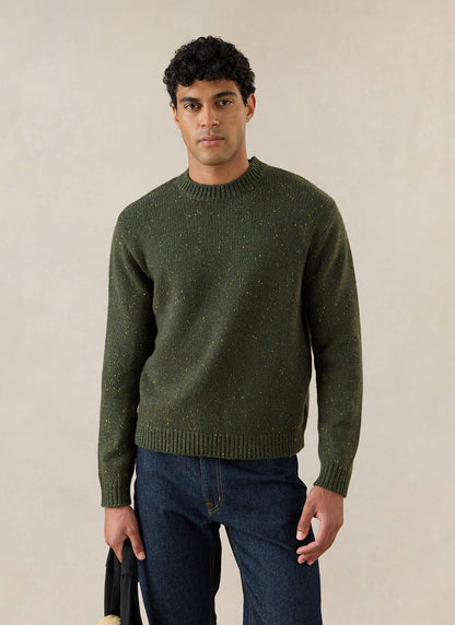 Men's Forest Green Crew Neck Jumper - Rhodes - Cotton | Percival