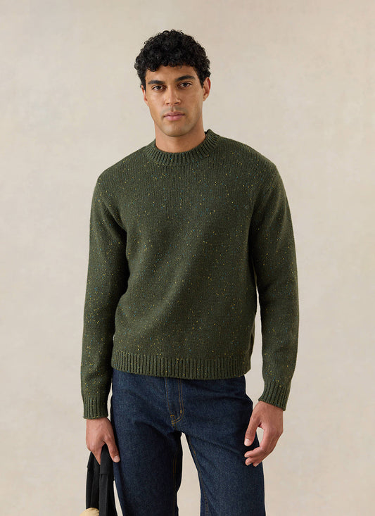 Men's Forest Green Crew Neck Jumper - Rhodes - Cotton | Percival