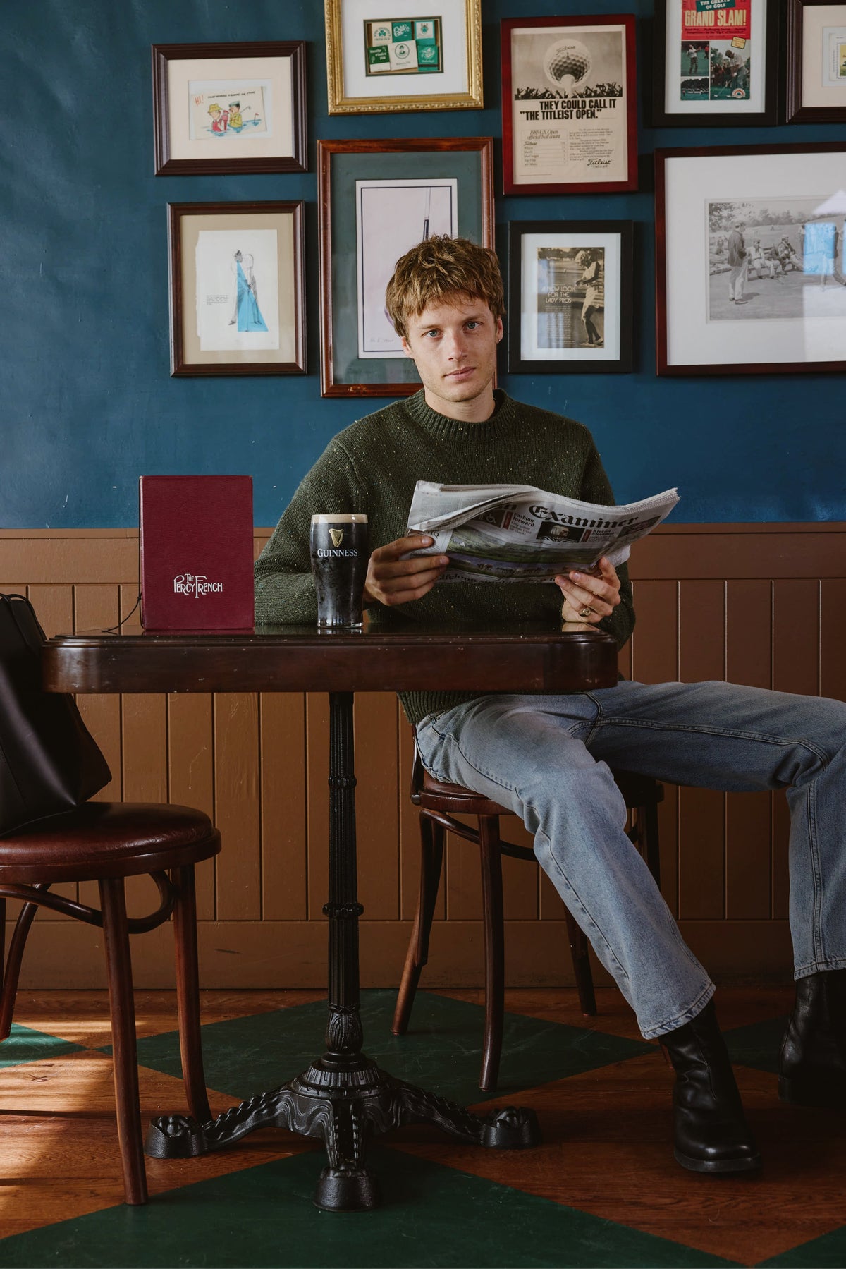 Men's Forest Green Crew Neck Jumper - Rhodes - Cotton | Percival