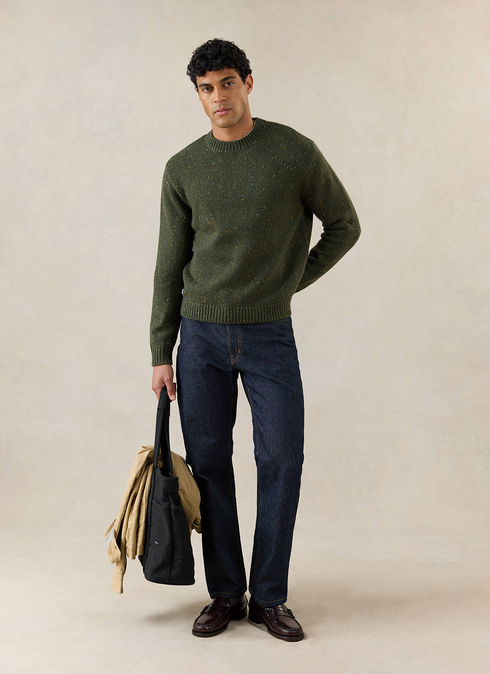 Men's Forest Green Crew Neck Jumper - Rhodes - Cotton | Percival