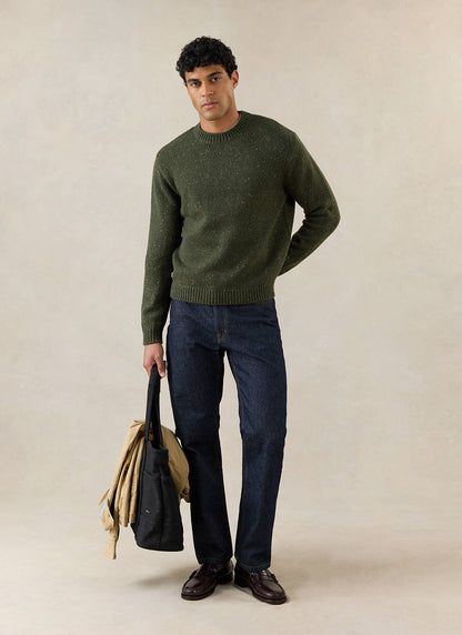 Men's Forest Green Crew Neck Jumper - Rhodes - Cotton | Percival