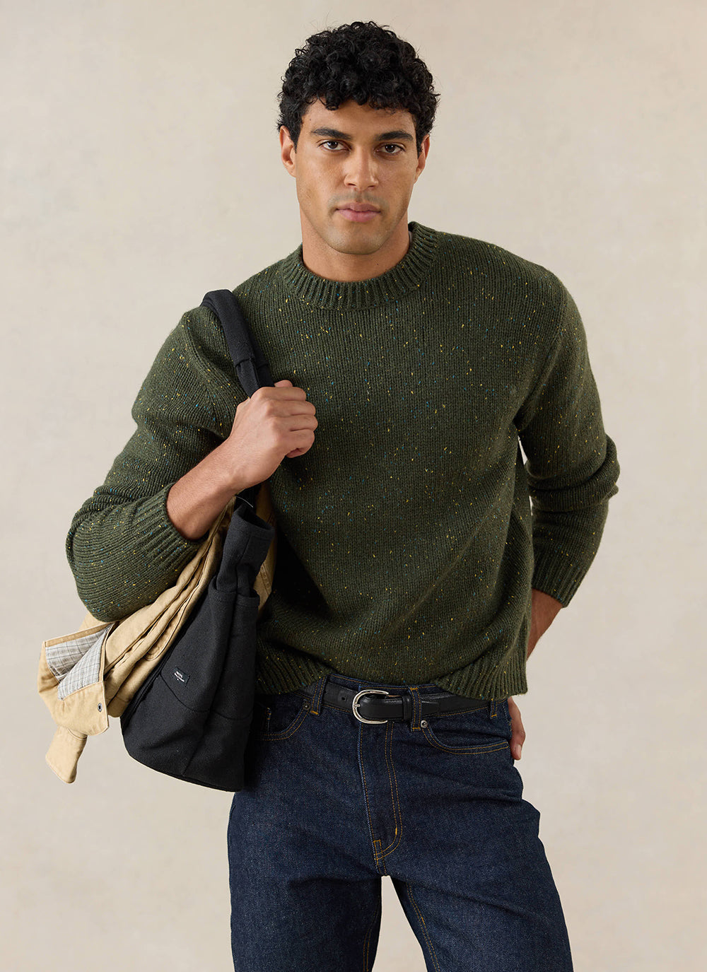 Men's Forest Green Crew Neck Jumper - Rhodes - Cotton | Percival