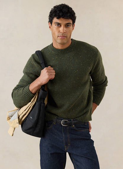 Men's Forest Green Crew Neck Jumper - Rhodes - Cotton | Percival