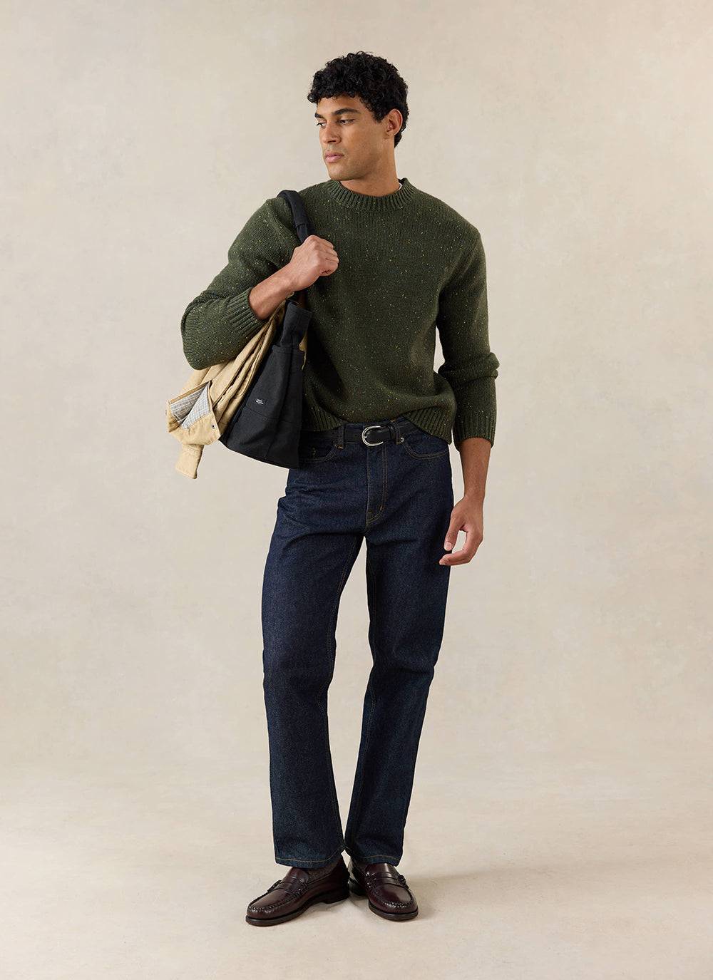 Men's Forest Green Crew Neck Jumper - Rhodes - Cotton | Percival