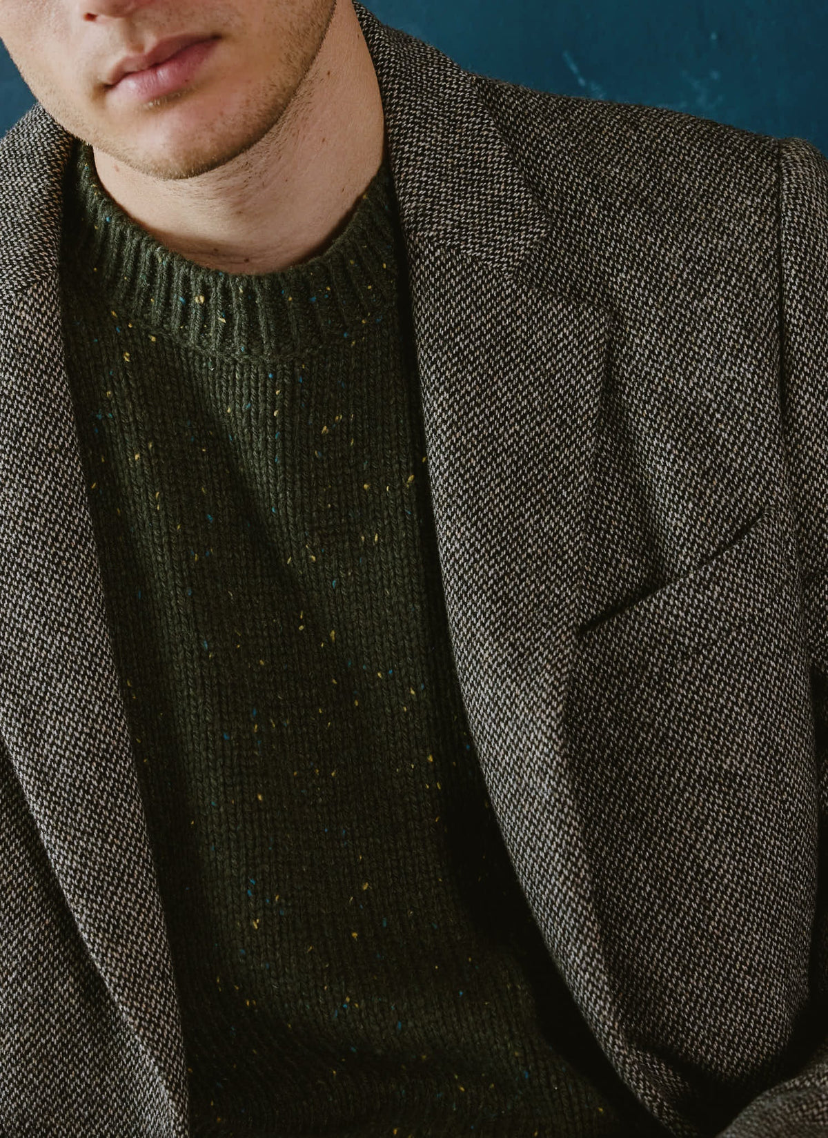 Men's Forest Green Crew Neck Jumper - Rhodes - Cotton | Percival