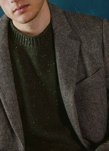 Men's Forest Green Crew Neck Jumper - Rhodes - Cotton | Percival