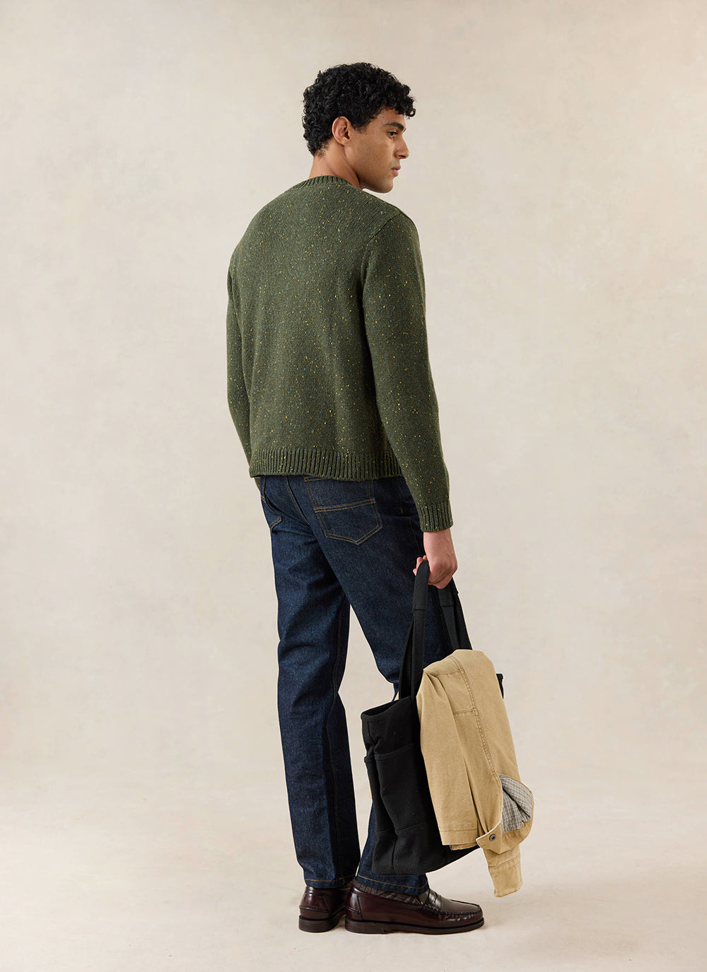 Men's Forest Green Crew Neck Jumper - Rhodes - Cotton | Percival