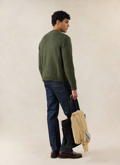 Men's Forest Green Crew Neck Jumper - Rhodes - Cotton | Percival