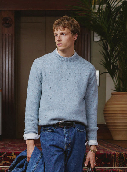 Men's Donegal Crew Neck Jumper: Rhodes - Blue - Cotton | Percival