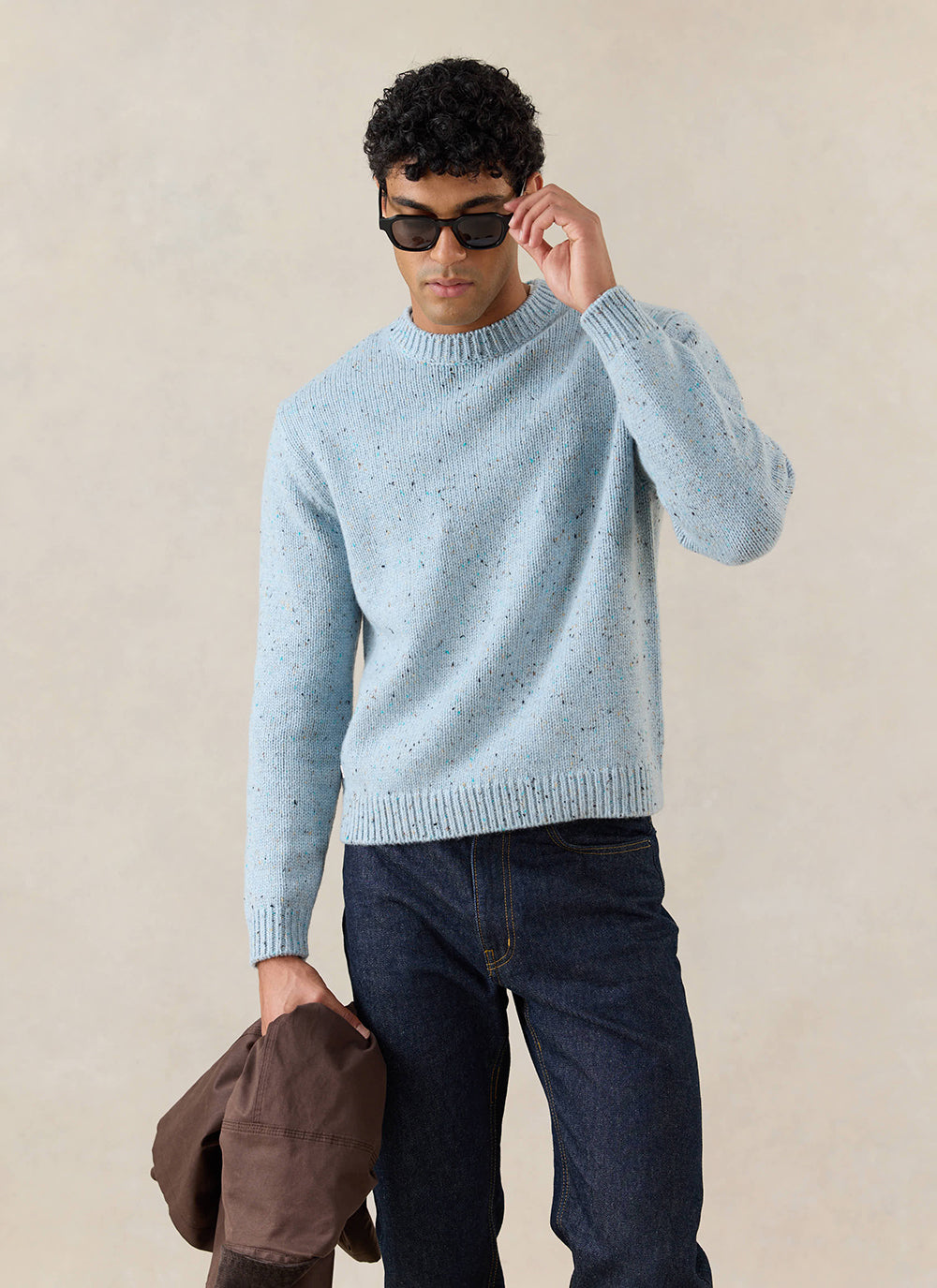 Men's Donegal Crew Neck Jumper: Rhodes - Blue - Cotton | Percival