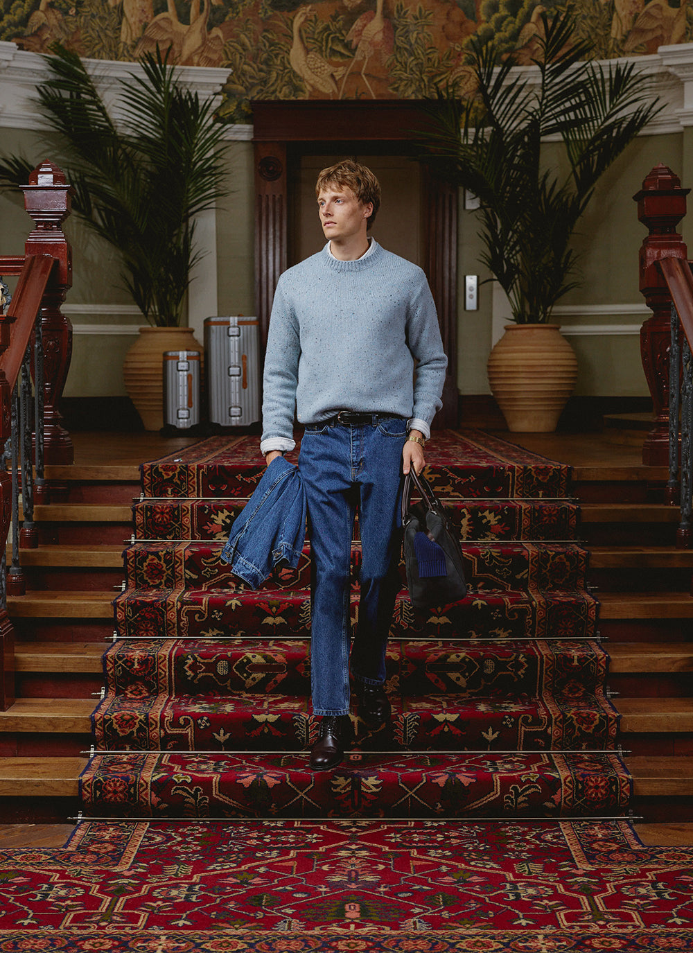 Men's Donegal Crew Neck Jumper: Rhodes - Blue - Cotton | Percival