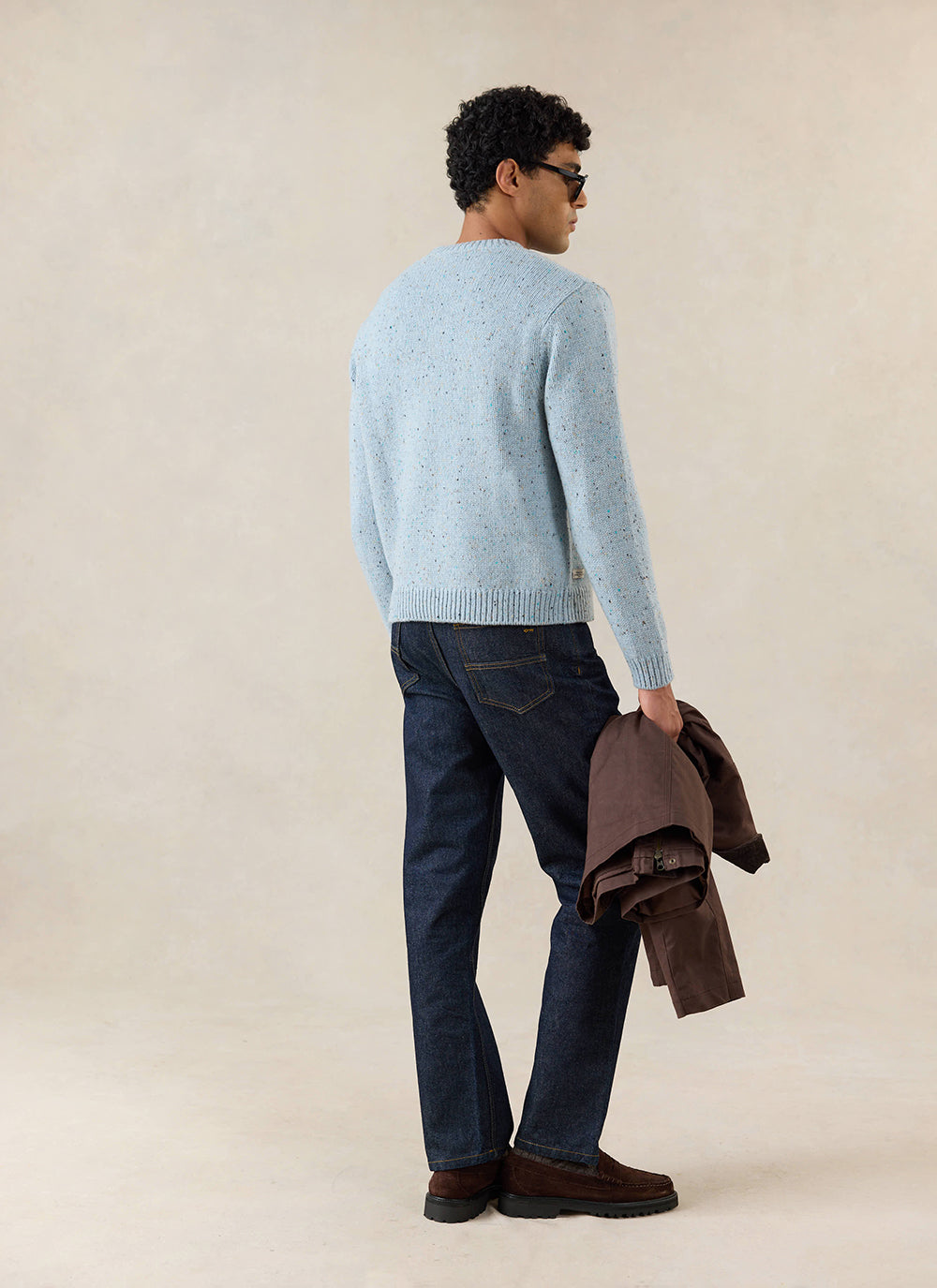 Men's Donegal Crew Neck Jumper: Rhodes - Blue - Cotton | Percival