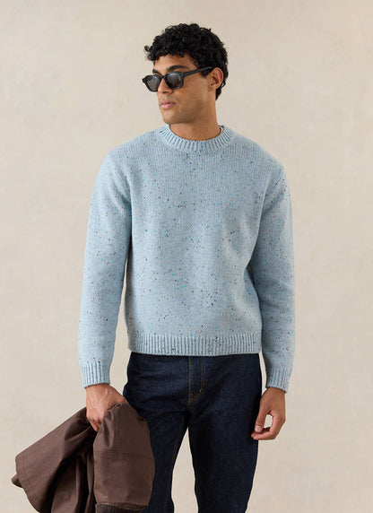 Men's Donegal Crew Neck Jumper: Rhodes - Blue - Cotton | Percival