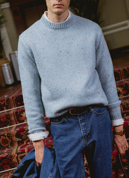 Men's Donegal Crew Neck Jumper: Rhodes - Blue - Cotton | Percival