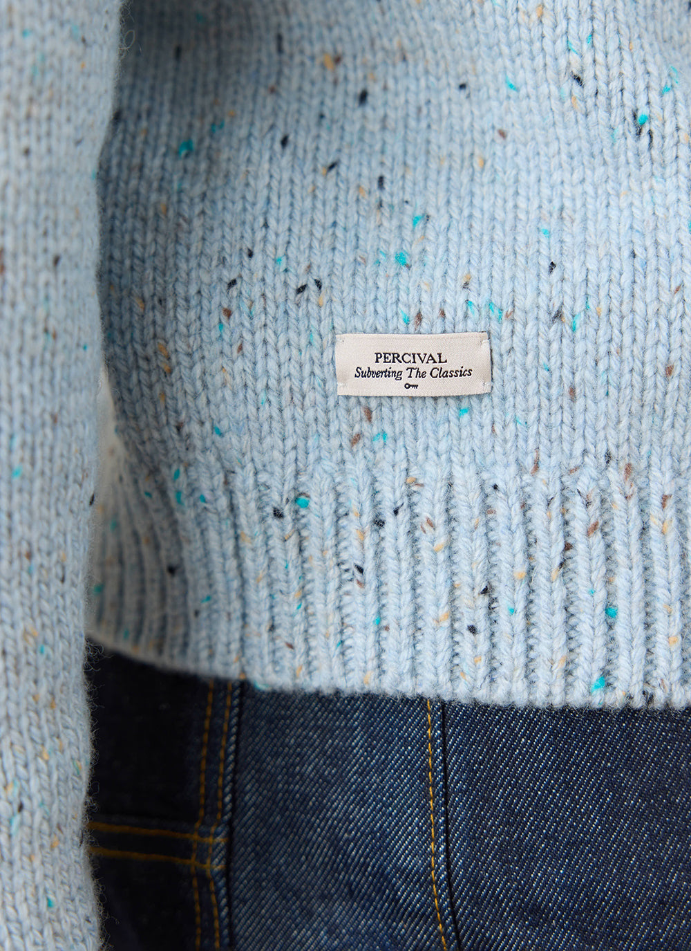 Men's Donegal Crew Neck Jumper: Rhodes - Blue - Cotton | Percival