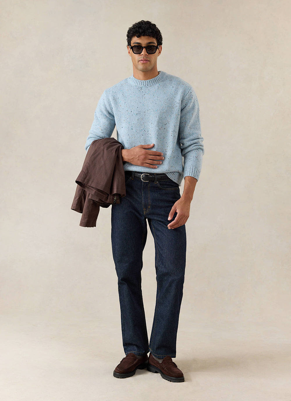 Men's Donegal Crew Neck Jumper: Rhodes - Blue - Cotton | Percival