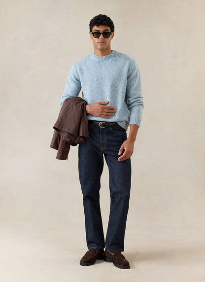 Men's Donegal Crew Neck Jumper: Rhodes - Blue - Cotton | Percival