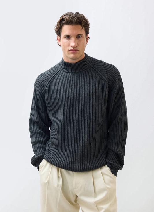 Men's Library Turtle Neck Jumper - Cotton - Charcoal | Percival