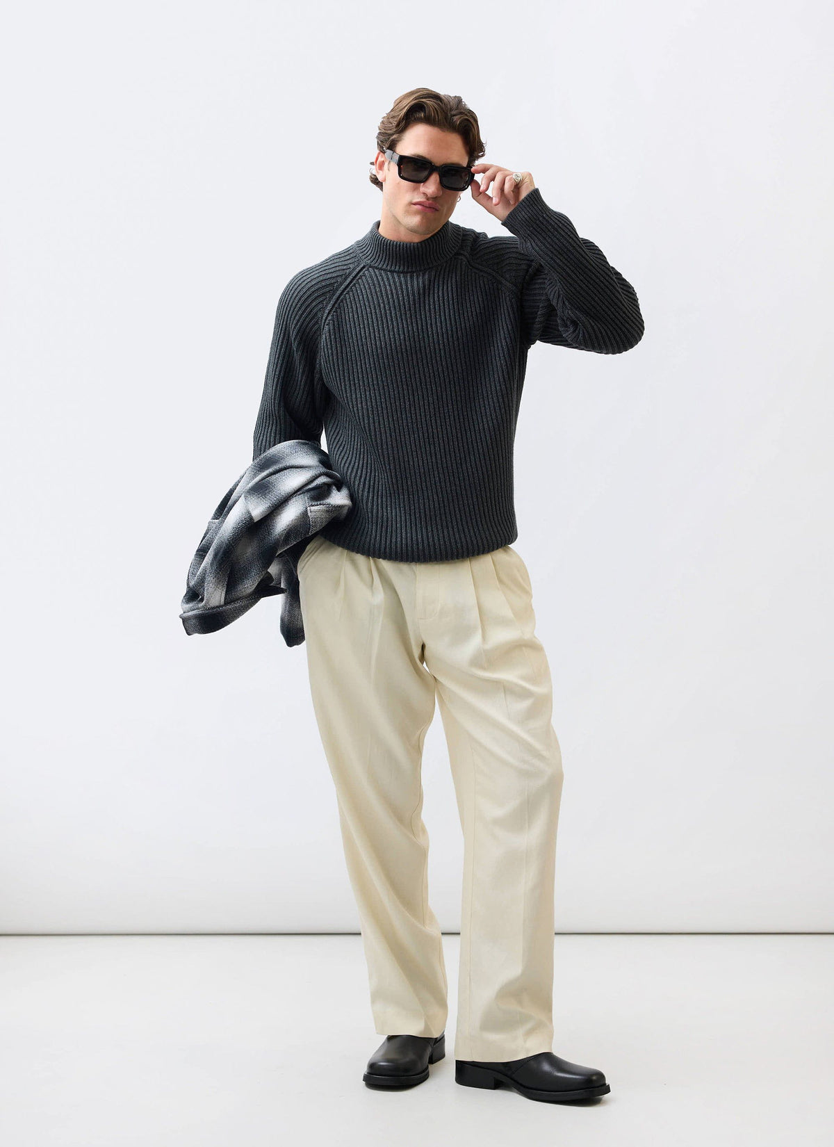 Men's Library Turtle Neck Jumper - Cotton - Charcoal | Percival