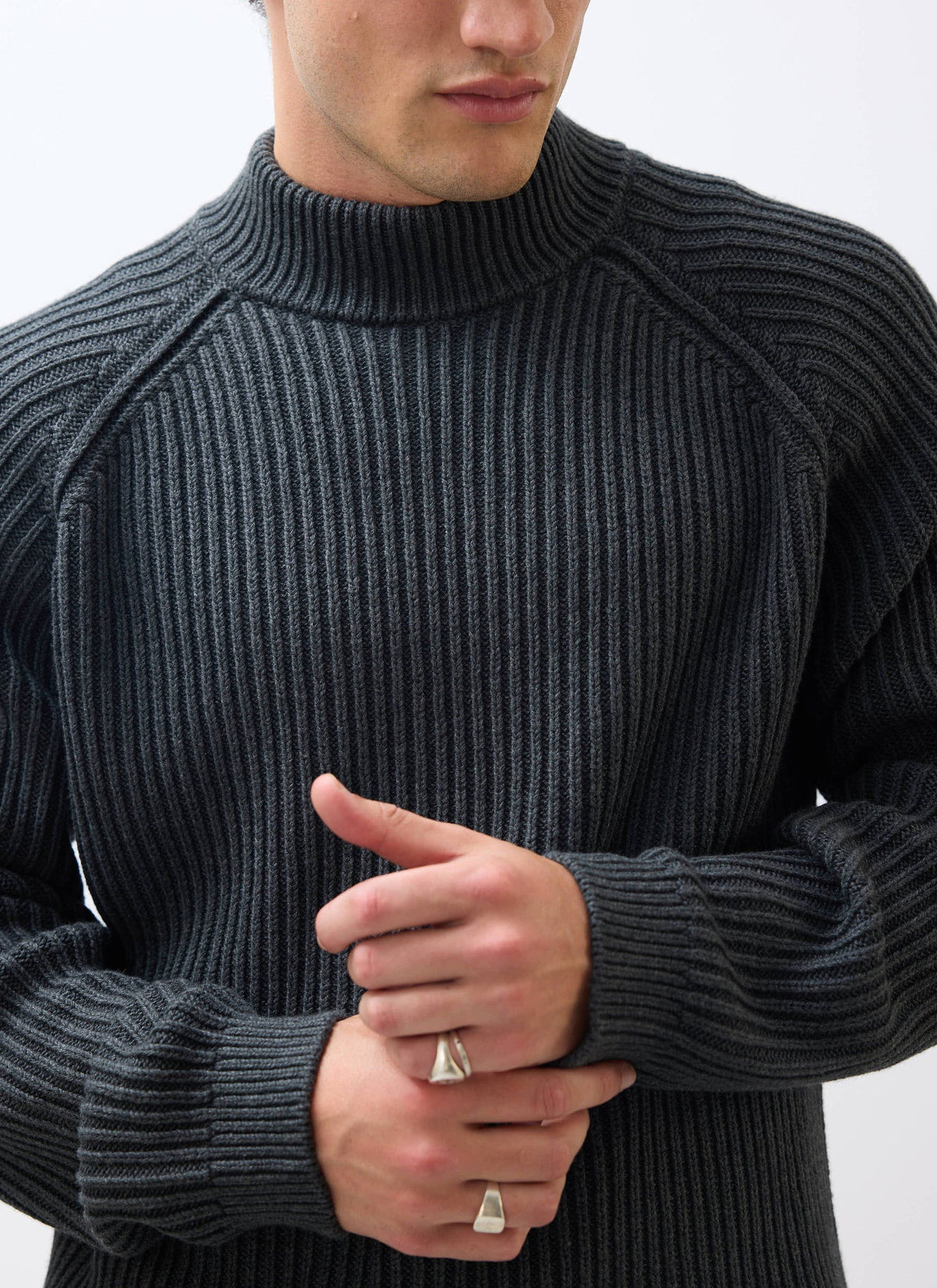 Men's Library Turtle Neck Jumper - Cotton - Charcoal | Percival