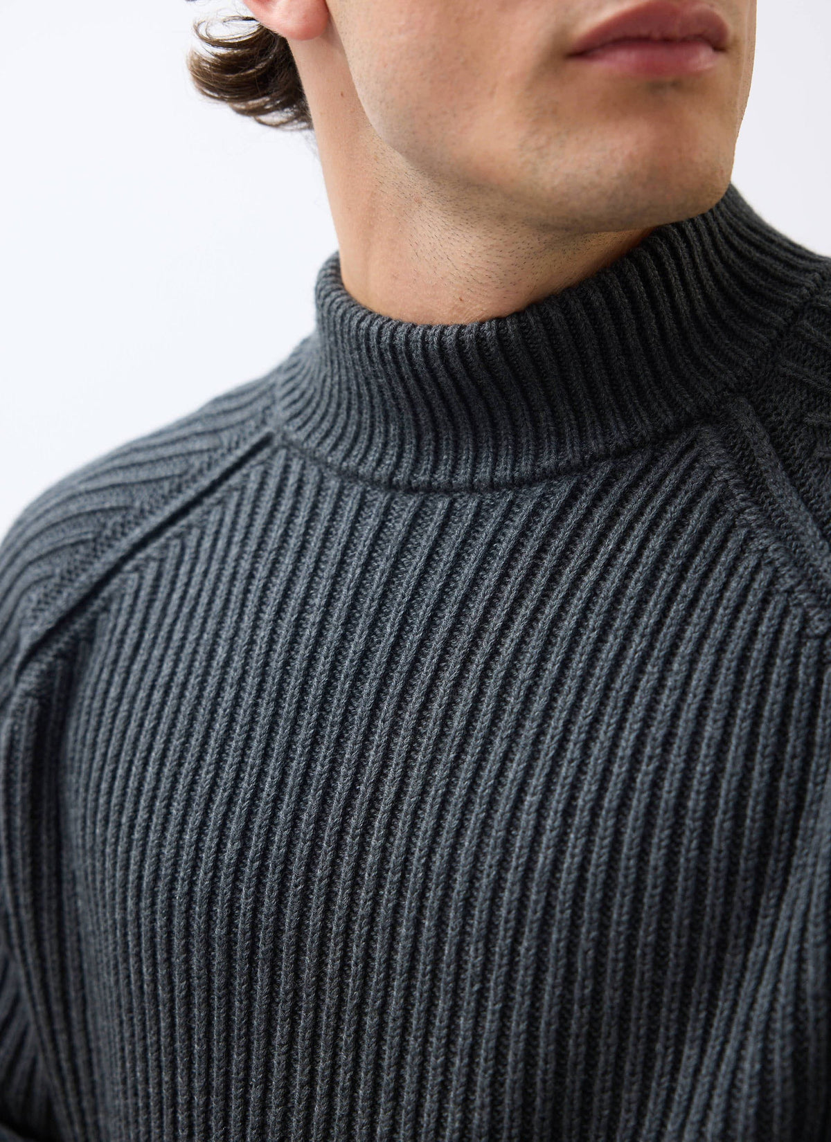Men's Library Turtle Neck Jumper - Cotton - Charcoal | Percival