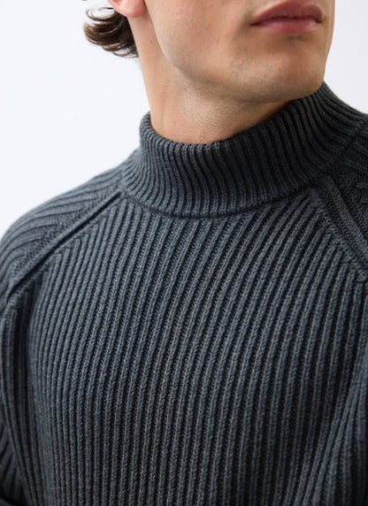 Men's Library Turtle Neck Jumper - Cotton - Charcoal | Percival