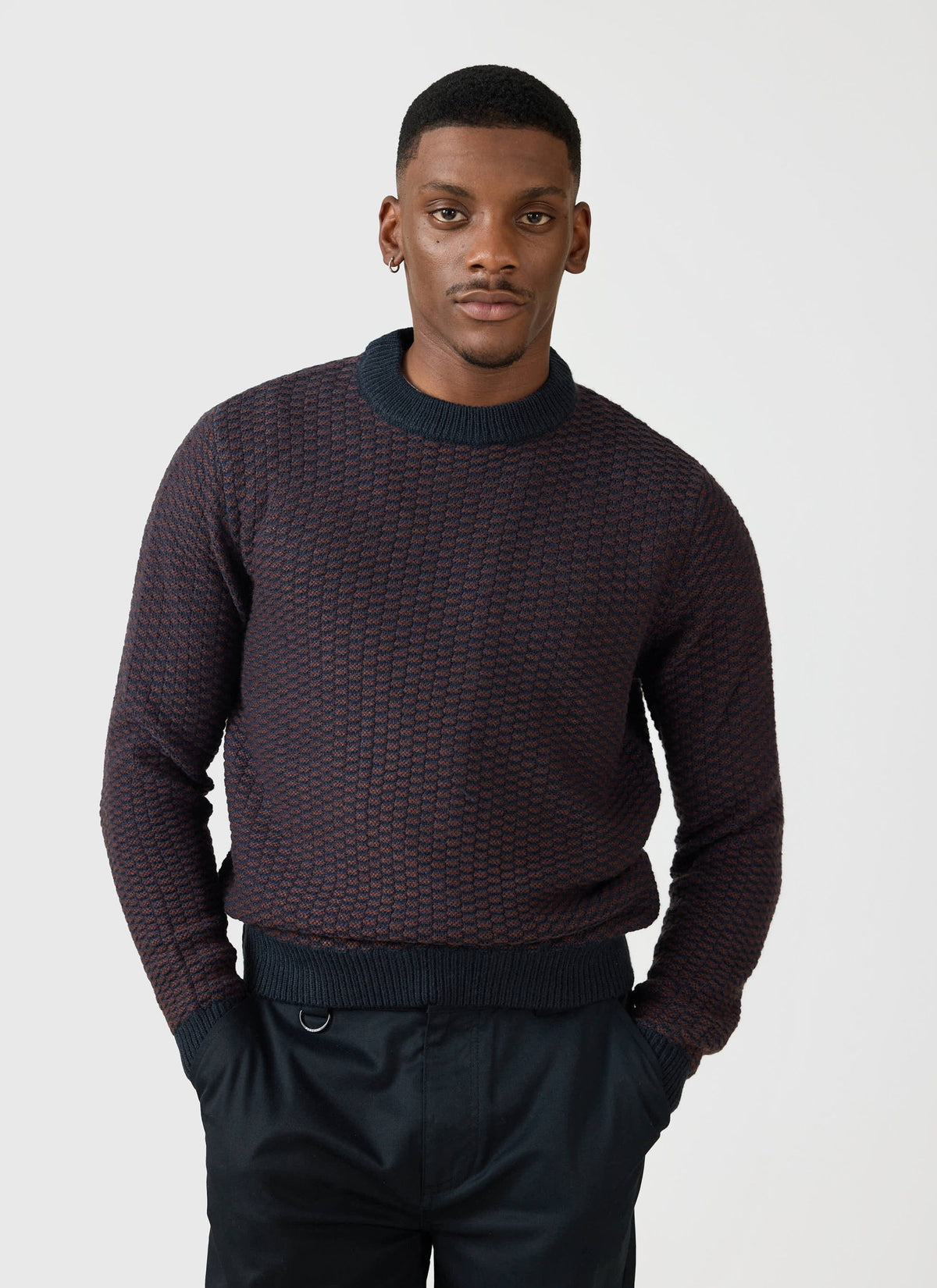 Charlestown Knitted Jumper - Navy Burgundy | Percival