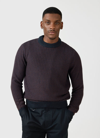 Charlestown Knitted Jumper - Navy Burgundy | Percival