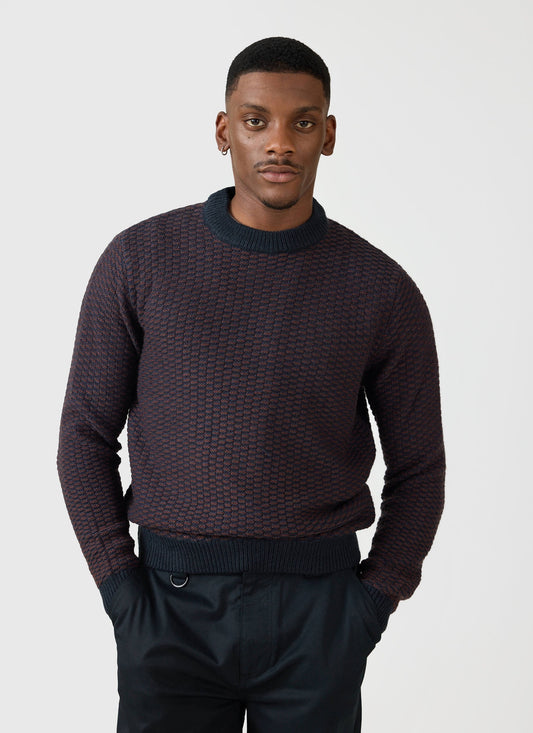 Charlestown Knitted Jumper - Navy Burgundy | Percival