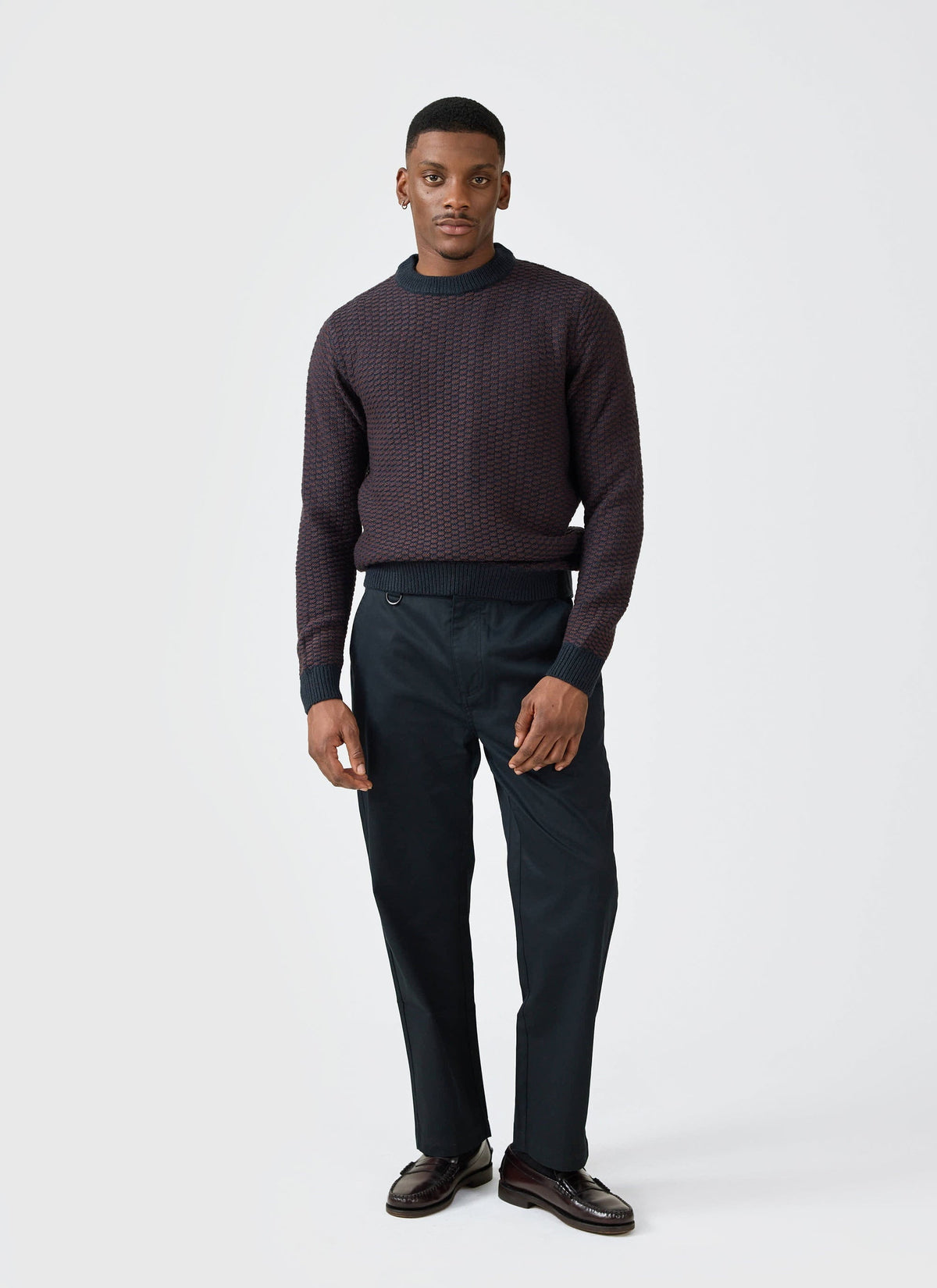 Charlestown Knitted Jumper - Navy Burgundy | Percival