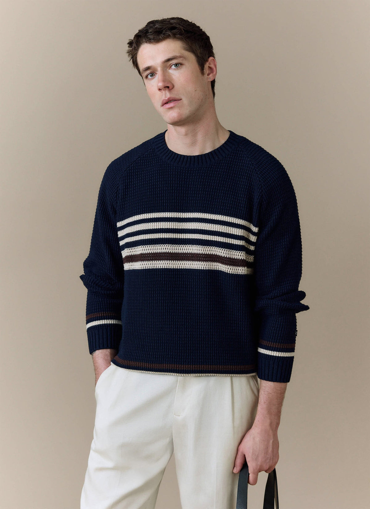 Men's Knitted Jumper - Sergio - Cotton - Navy | Percival