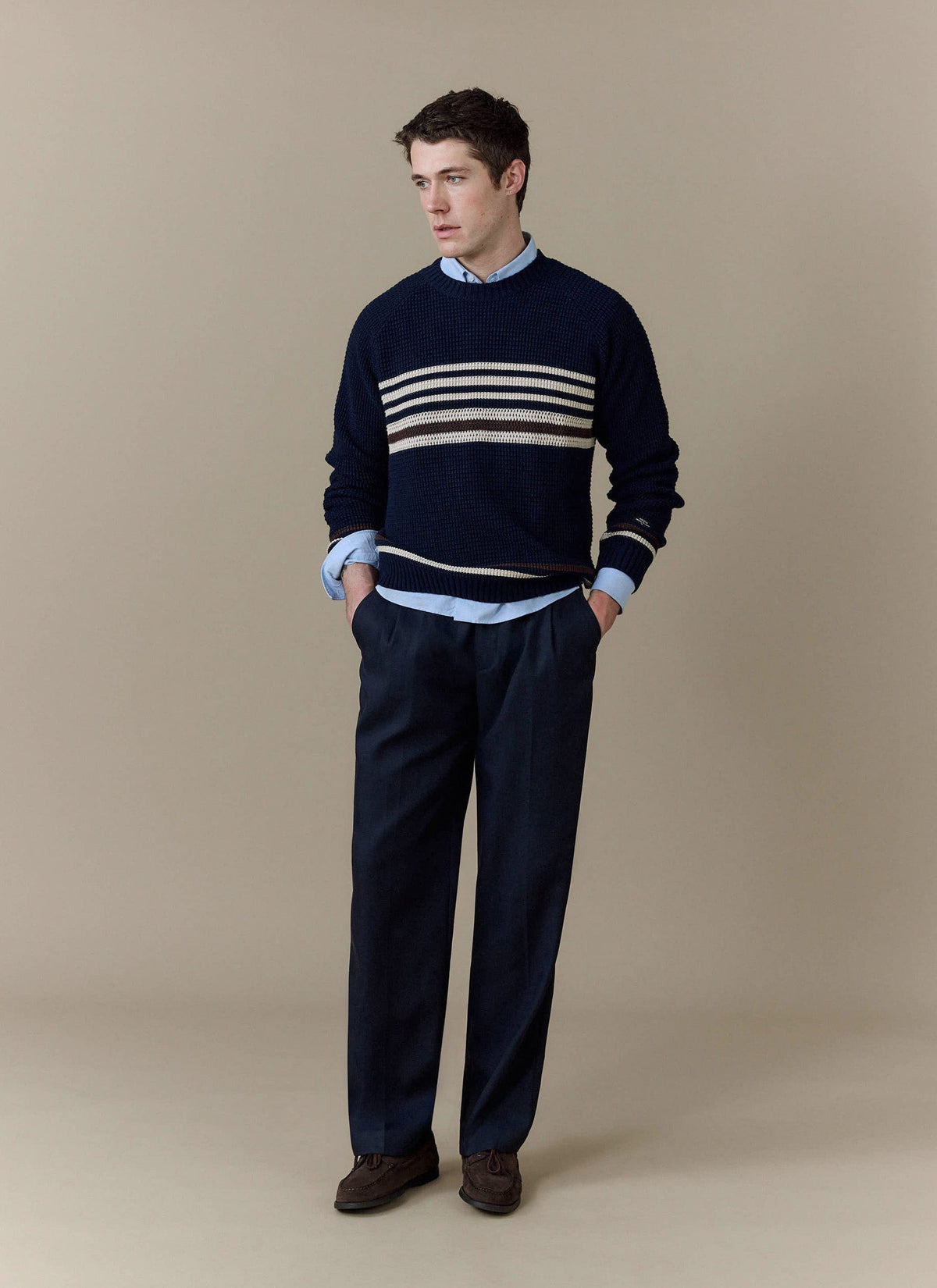 Men's Knitted Jumper - Sergio - Cotton - Navy | Percival