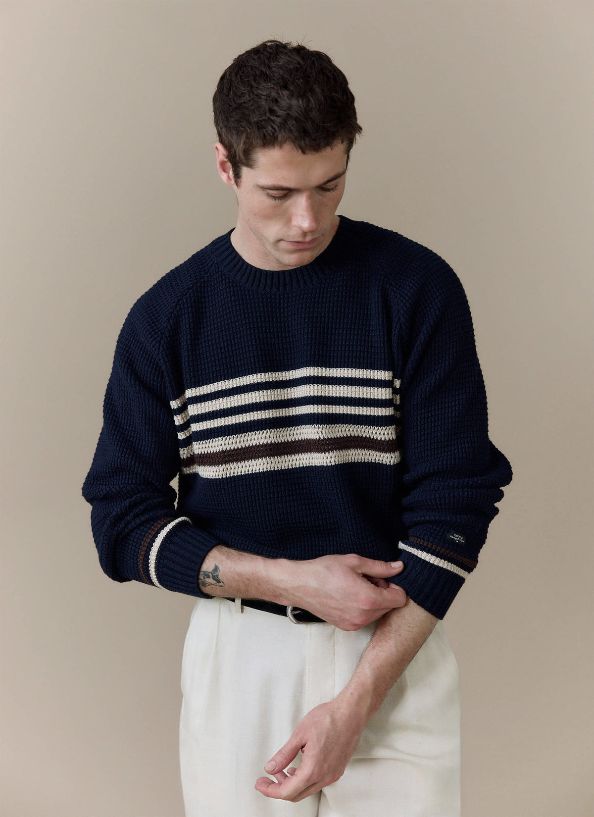 Men's Knitted Jumper - Sergio - Cotton - Navy | Percival
