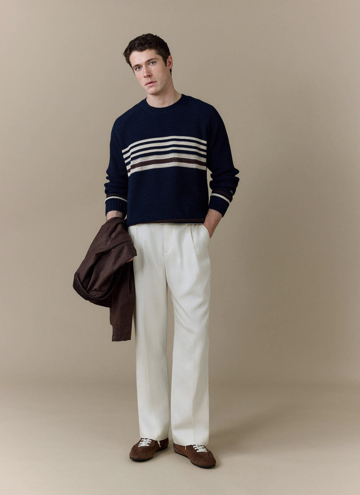 Men's Knitted Jumper - Sergio - Cotton - Navy | Percival