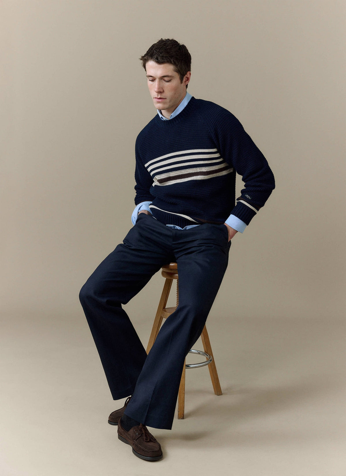 Men's Knitted Jumper - Sergio - Cotton - Navy | Percival