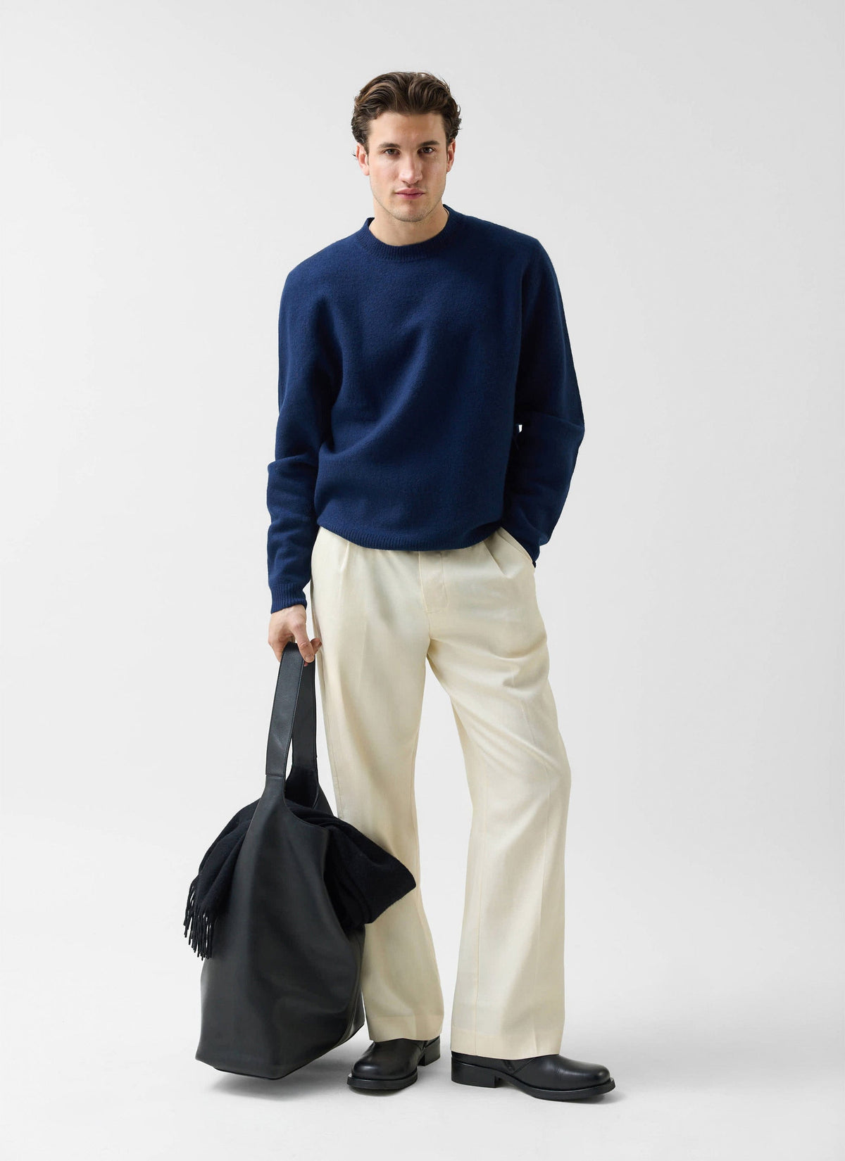 Felted Relaxed Jumper - Wool - Navy | Percival