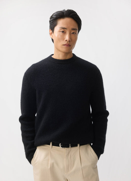 Men's Mohair Crew Neck Jumper - Black | Percival