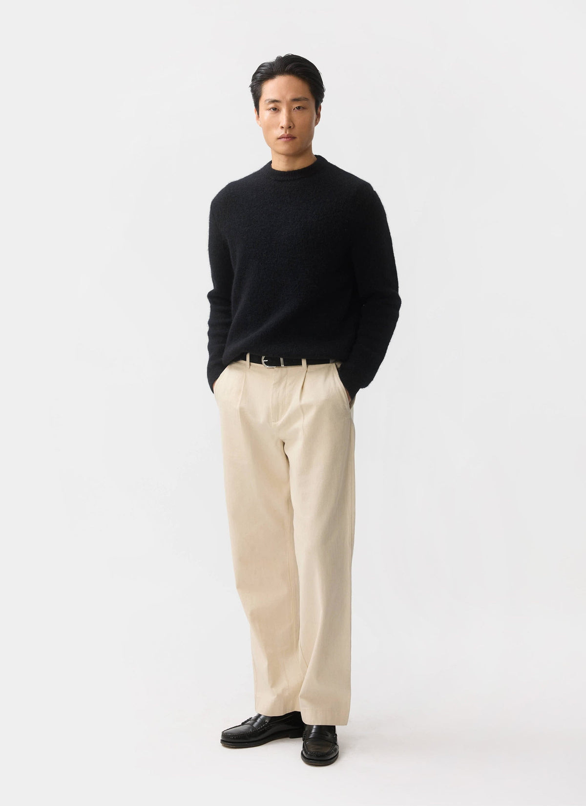 Men's Mohair Crew Neck Jumper - Black | Percival