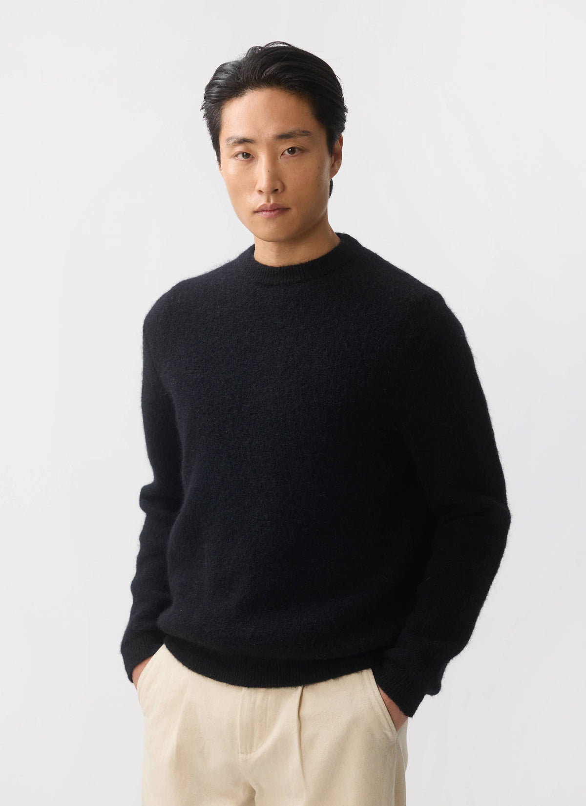 Men's Mohair Crew Neck Jumper - Black | Percival