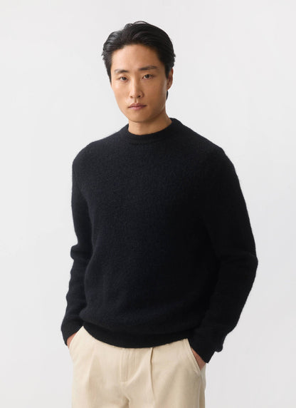 Men's Mohair Crew Neck Jumper - Black | Percival