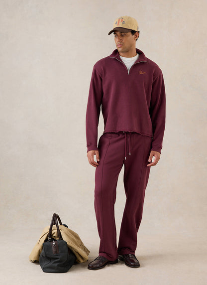Conrad Funnel Neck 1/4 Zip Jumper - Burgundy Cotton | Percival